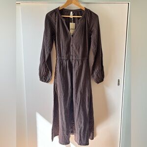 NWT Pact Coastal Double Gauze Poet Sleeve Dress Autumn Gingham XS